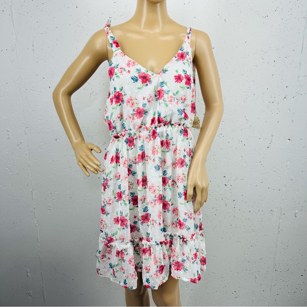 Altar'd State Size Medium White Red Floral Tie Shoulder Dress New